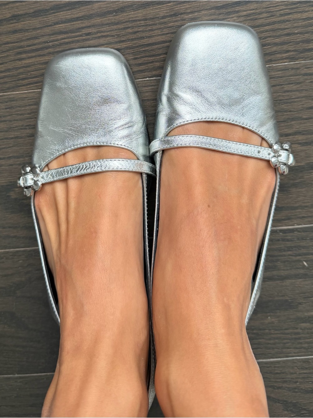Lisa Says Gah Mackie Heel Silver Metallic Leather Slingback Pumps Size 8 - Picture 3 of 5